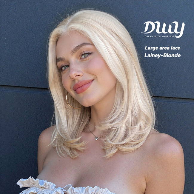 Lainey H-NEW COLOR DWY 13×4 Free Parting Hand -Tied Top Middle Length Light Brown with Highlights  Glueless Synthetic Wig