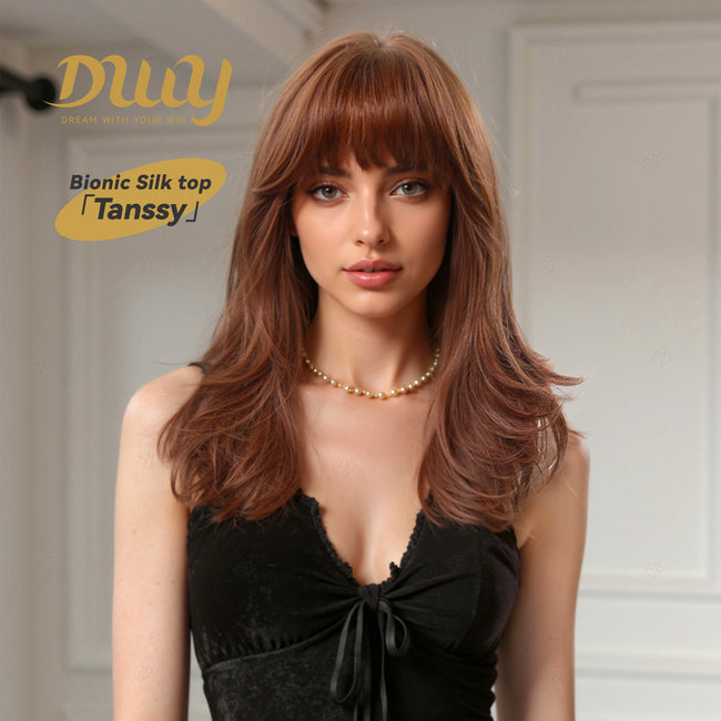 Tanssy C-DWY New Technology! Bionic Silk Top Ginger 22-Inch Long Wave Glueless Synthetic Wig