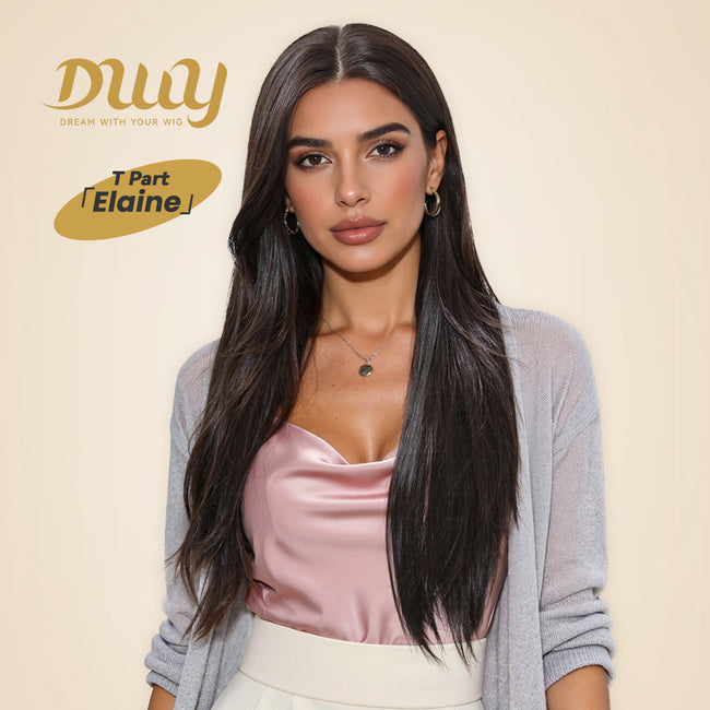 Elaine-DWY Lace Front Long Natural Black Middle Part Glueless Synthetic Wig