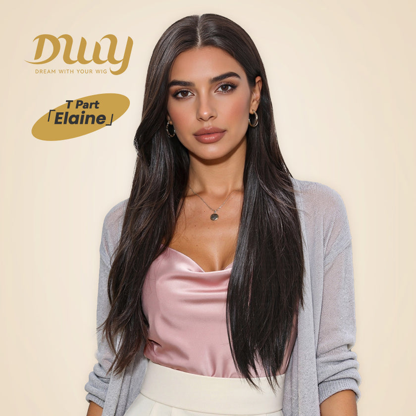Elaine-DWY Lace Front Long Natural Black Middle Part Glueless Synthetic Wig