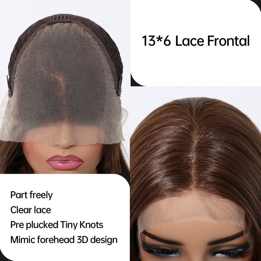 (Us Only)DWY 13*6 Free Part 24 Inch Long Straight Natural Brown Wig