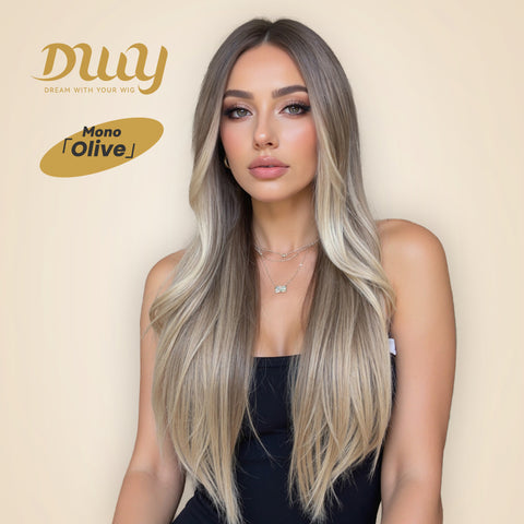Olive-DWY Mono Lace Front Curly Free Part Ombre Brown With Blonde Synthetic Wig