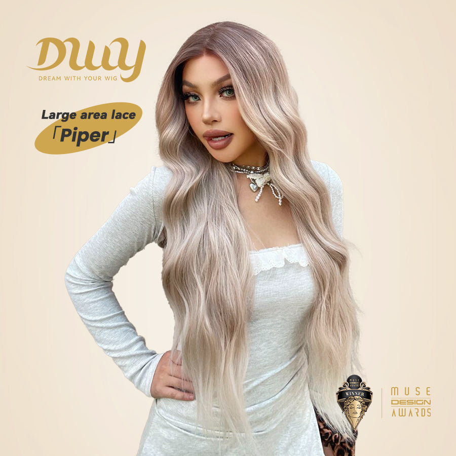 Grace-DWY Lace Front 13x6 Free Part Platinum Blonde Natural Wavy Tresses Synthetic Wig