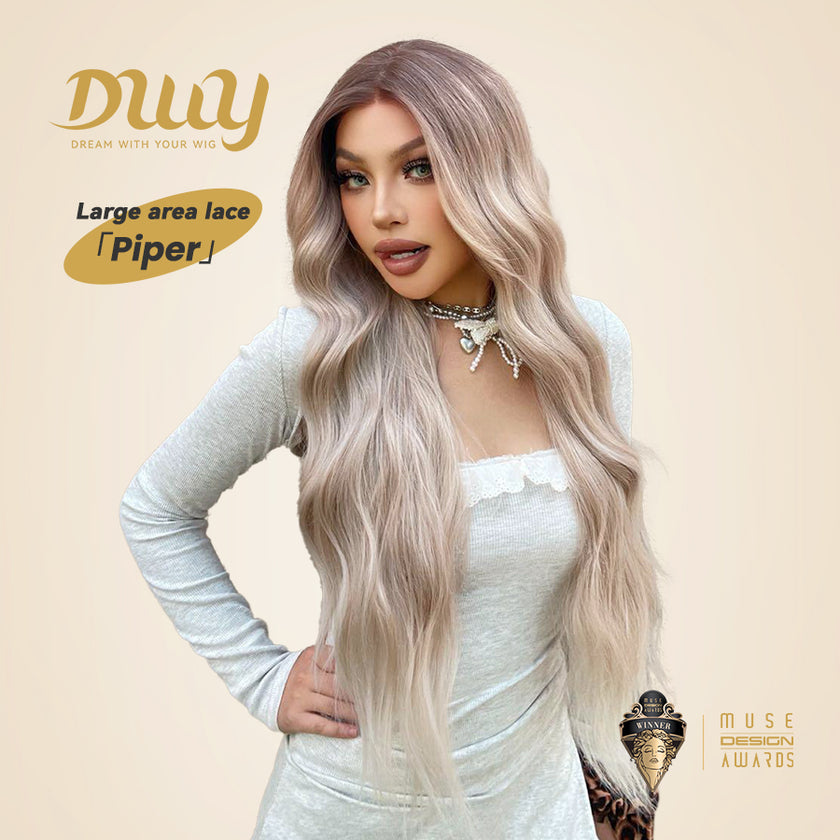 Grace-DWY Lace Front 13x6 Free Part Platinum Blonde Natural Wavy Tresses Synthetic Wig