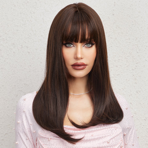 DWY 22 Inch natural brown with bang long straight wig for women DWY-LC167-5