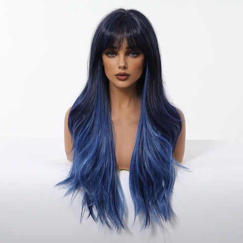【Early Black Friday】Dwy Long Wavy Blue Mist Natural Curls Synthetic Wig