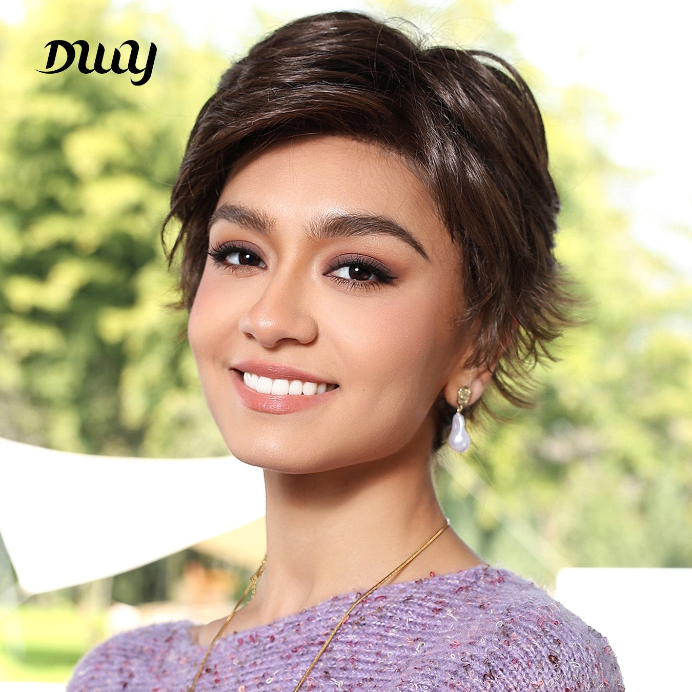 Kinsley-DWY Mono Lace Front Free Part Brown Short Pixie Synthetic Wig