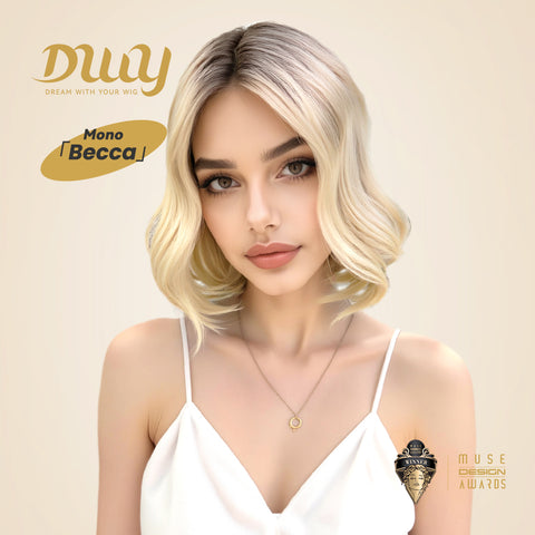 Becca-DWY Mono SkinWeft Free Part Warm Blonde Curly Glueless Synthetic Wig