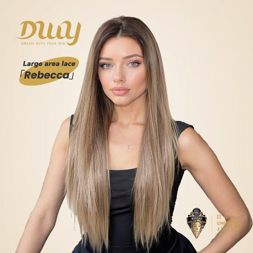 Rebecca-DWY 13×6 Lace Front Free Part Long-Length Water Wavy Blonde Gradient Glueless Synthetic Wig for Women 30 Inches