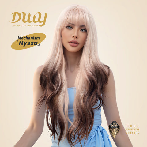 Nyssa-DWY Mirascalp Wave Pink Gradient Brown with Bangs Glueless Synthetic Wig