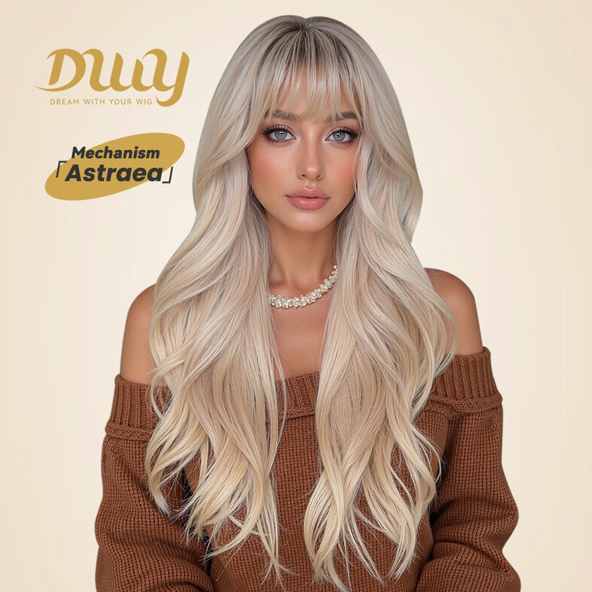 Astraea- DWY 28-Inch MiraScalp Pink Blonde Long Wave Synthetic Wig with Free Parting