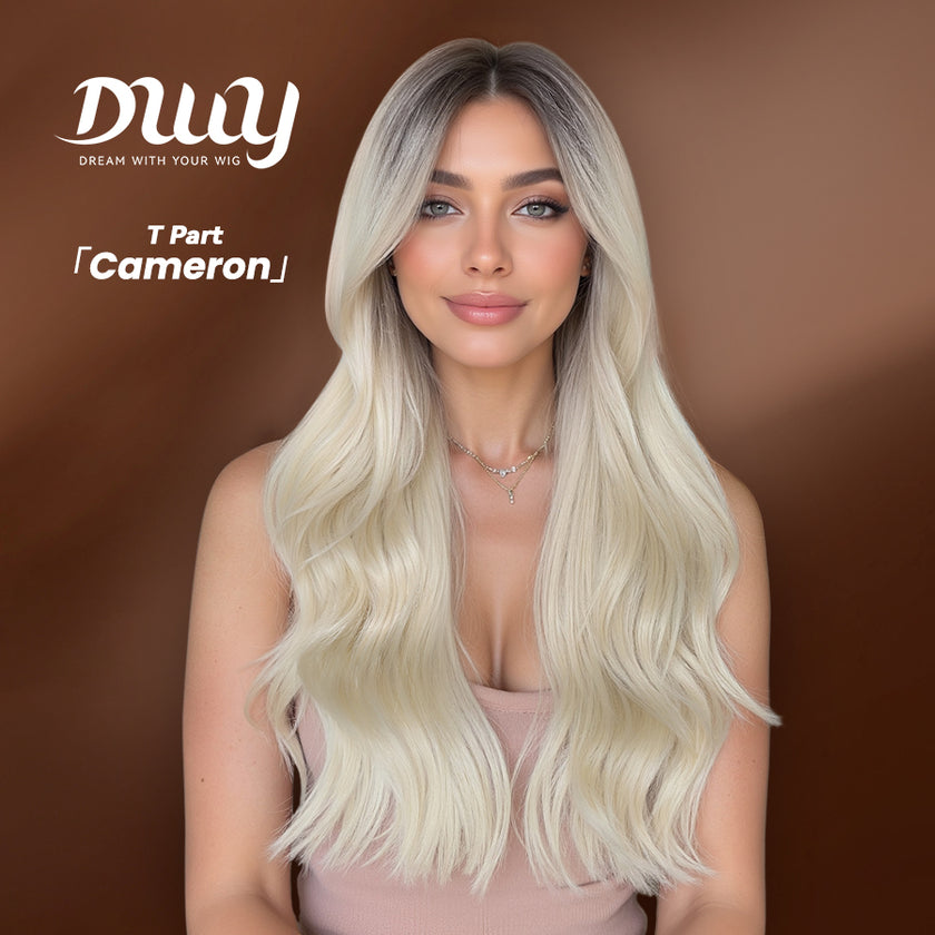 [CLEARANCE SALE] Cameron -DWY T Part Lace Front Free Part Mid-Length Straight Pearl Blonde Gradient Glueless Synthetic Wig for Women 24 Inches Lace Frontal Wig