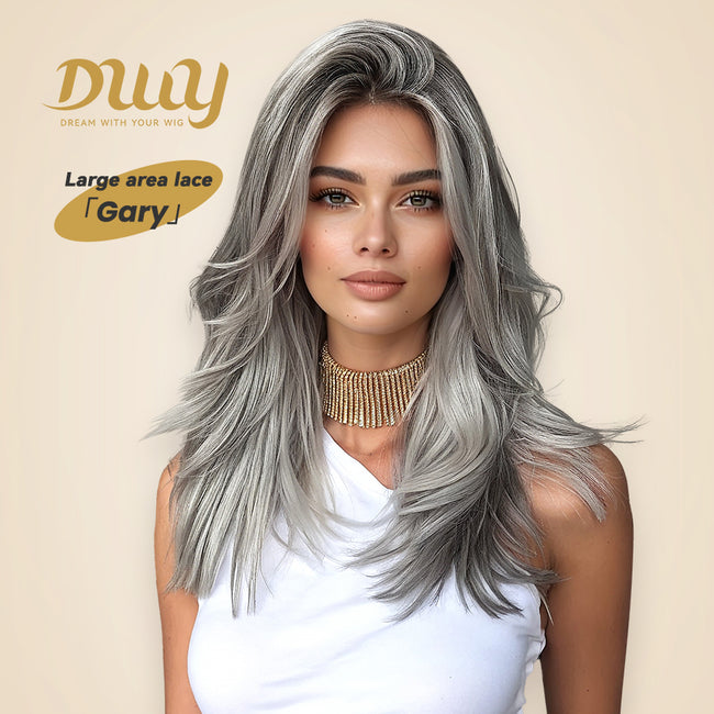 DWY Gary-DWY 13x6 Librea Lace Front Wig 18 Inches White Gray Highlights Glueless Synthetic Wig
