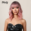 Ava-DWY Ombre Pink Curly Synthetic Wigs With Bangs
