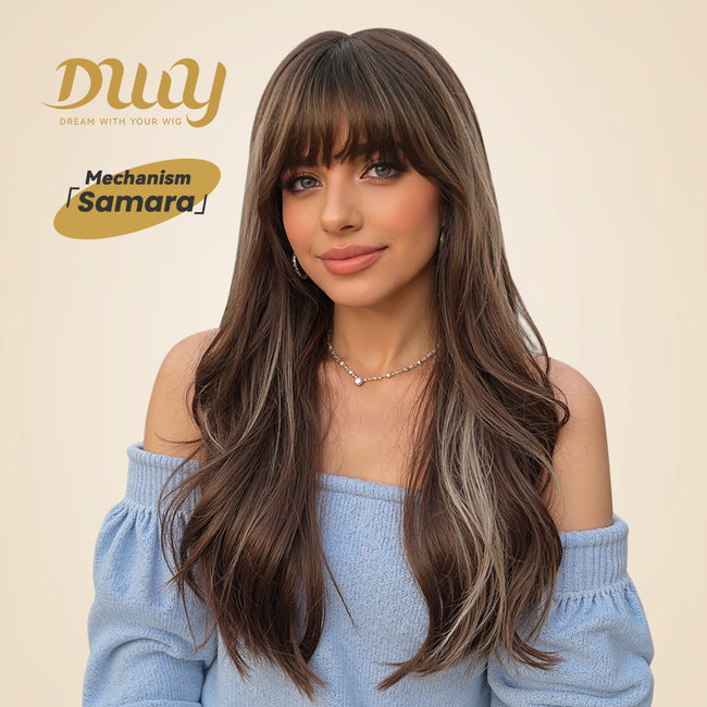 Samara- DWY Wavy MiraScalp Tea Brown with Highlights Glueless Synthetic Wig