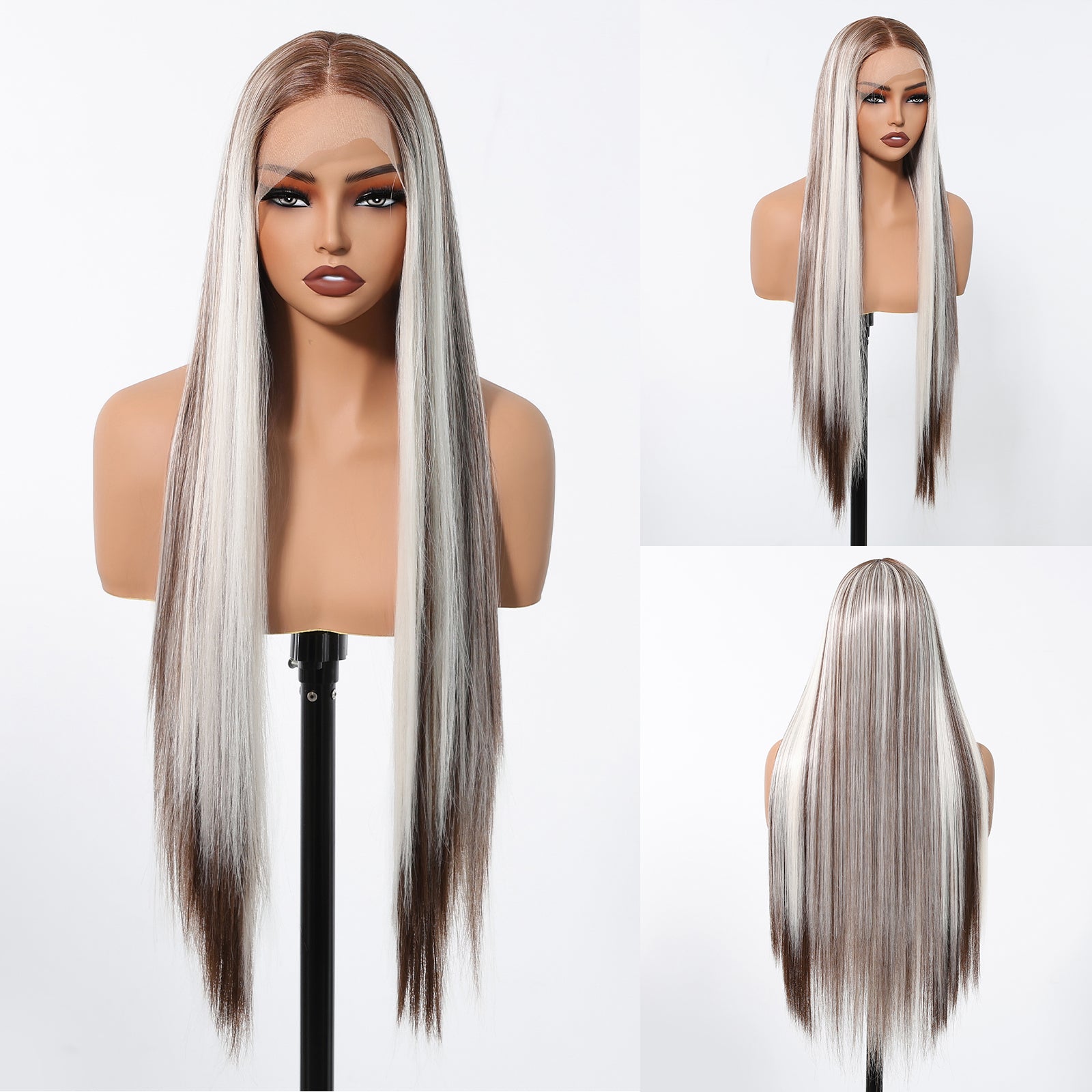 Gianna-DWY 13x6 Filter Lace Free Part Lace Front Long White Gray Silky Straight Glueless Synthetic Wig