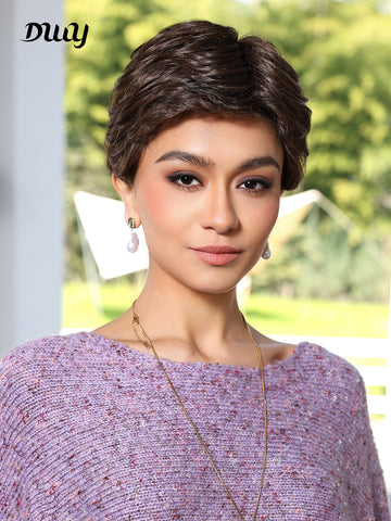 DWY-Mono Top Synthetic Lace Front Wig for Women Short Hair brown