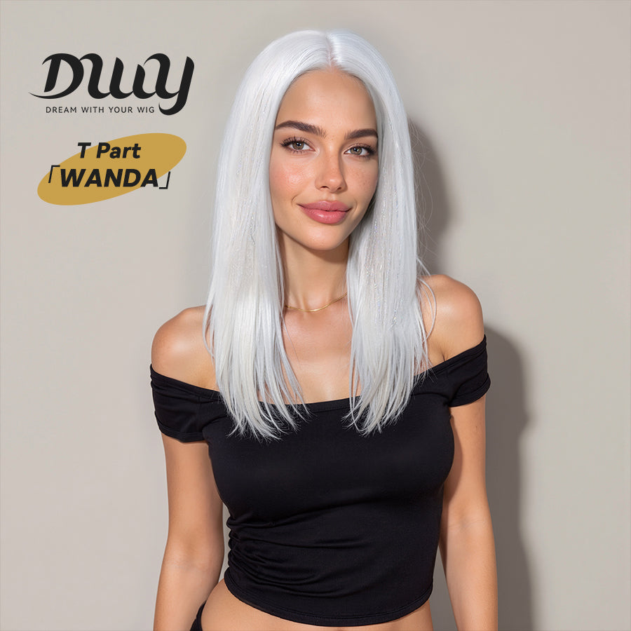DWY Lace Front Middle Part Long-Length Straight White Glueless Synthetic Wig