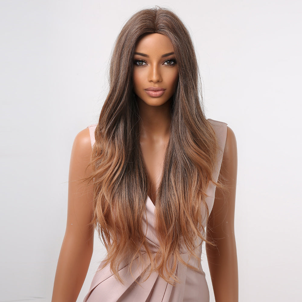 26 Inch Long Curly Brown Wigs Synthetic Wigs for Women Daily Use Party or Cosplay LC2053-1