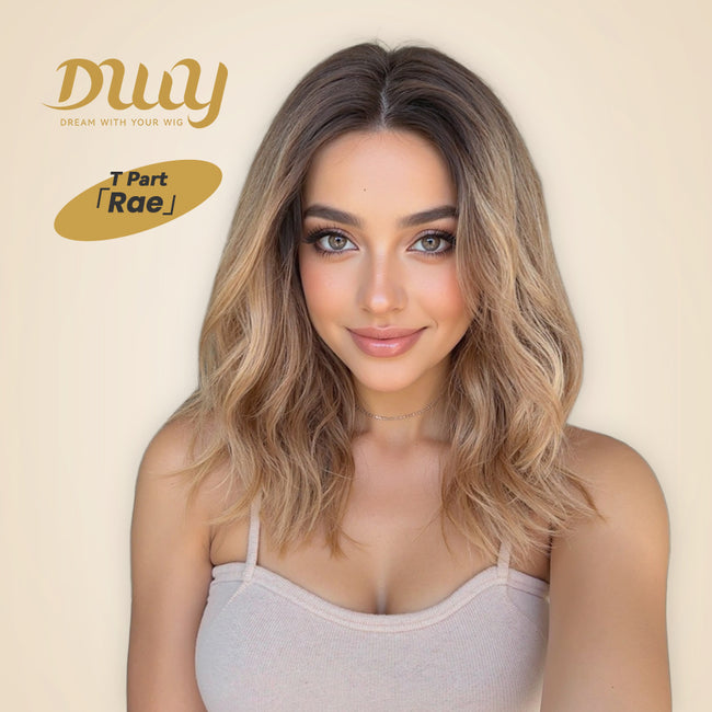 DWY Rae-DWY T-Part Lace Front Shoulder Length Ombre Brown Bob Glueless Synthetic Wig