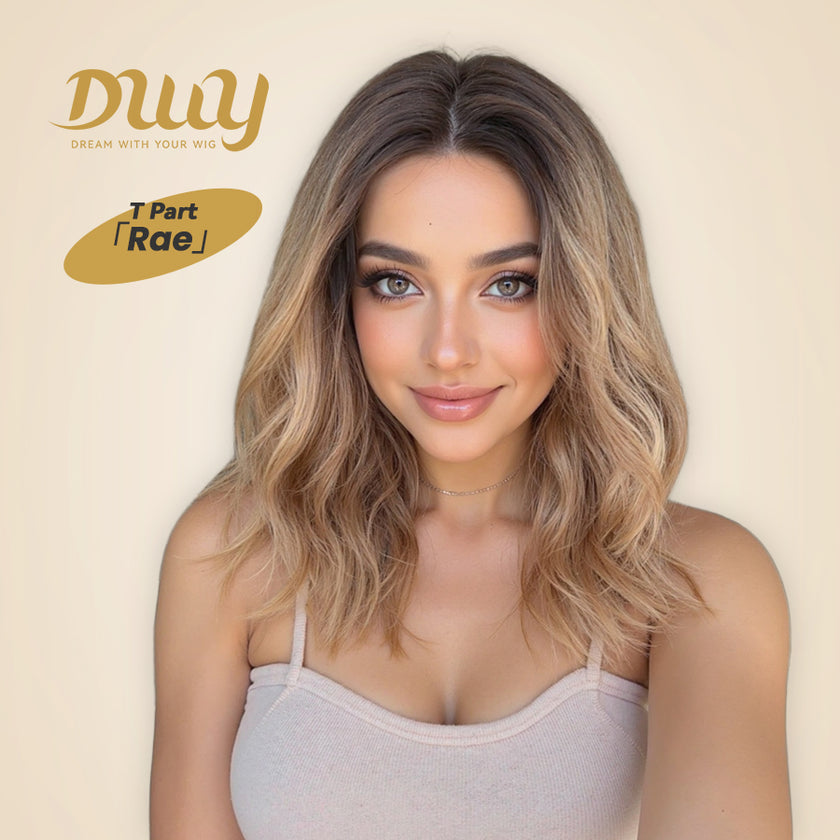 Rae-DWY T-Part Lace Front Shoulder Length Ombre Brown Bob Glueless Synthetic Wig