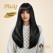 Tara-DWY Machine Made Long Silky Straight Chocolate Brown with Highlights with Bangs Glueless Synthetic Wig for Women 26 Inches