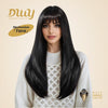 Tara-DWY Machine Made Long Silky Straight Chocolate Brown with Highlights with Bangs Glueless Synthetic Wig for Women 26 Inches
