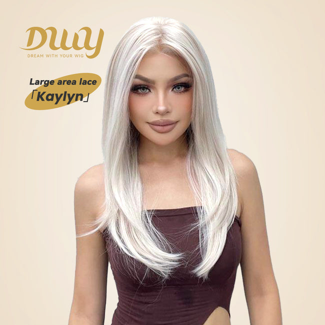 Chicago-DWY Lace Front 13×6 Free Part Arctic Blonde Highlight Natural Wavy Synthetic Wig
