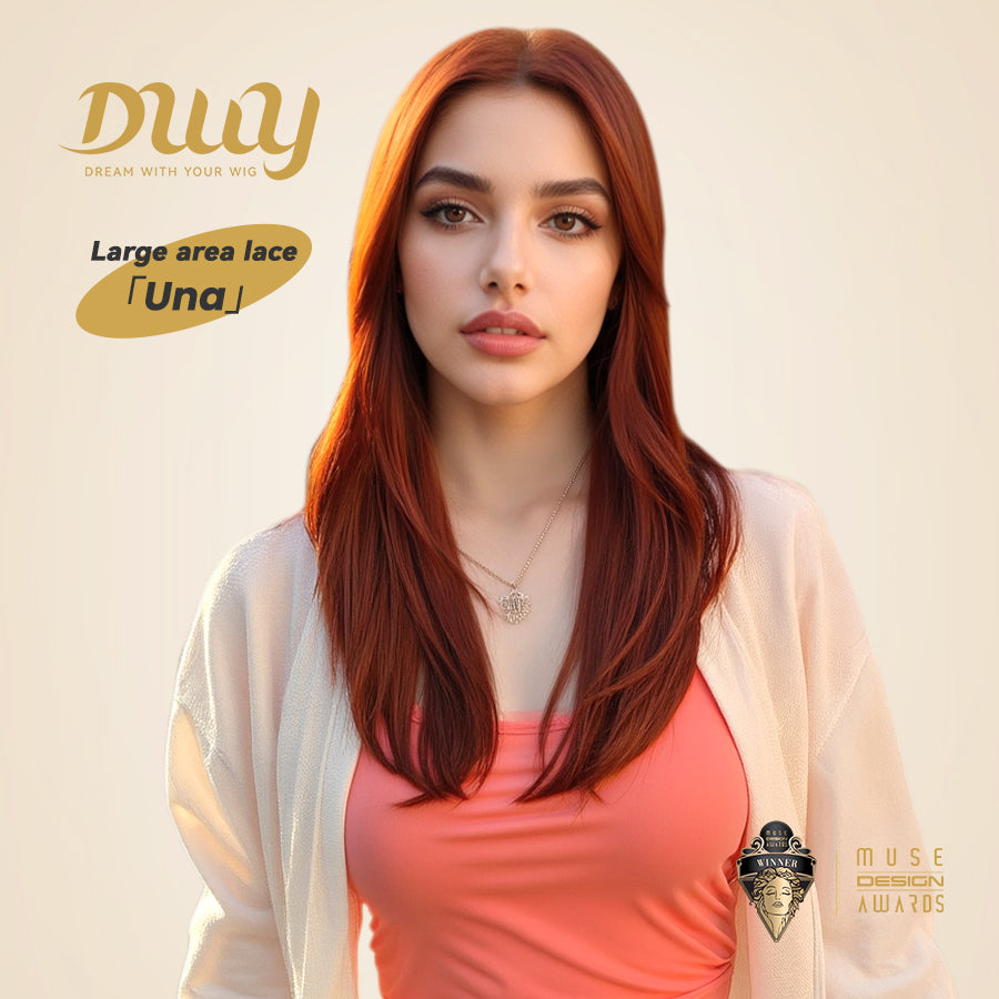 Una - DWY 13×4 Lace Front Free Part Long-Length Layer-cut Copper Glueless Synthetic Wig