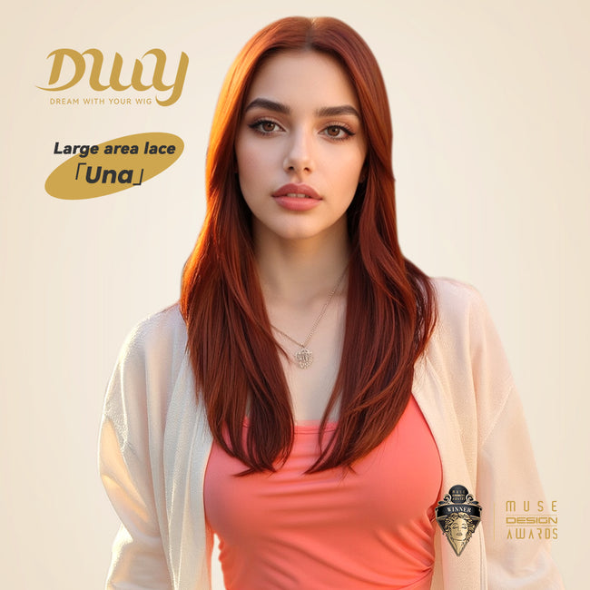 Una - DWY 13×4 Lace Front Free Part Long-Length Layer-cut Copper Glueless Synthetic Wig