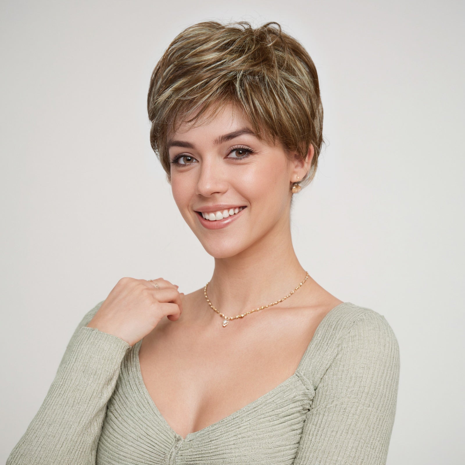 Bella-DWY Mono Lace Front Free Part Ash Brown Short Pixie Synthetic Wig