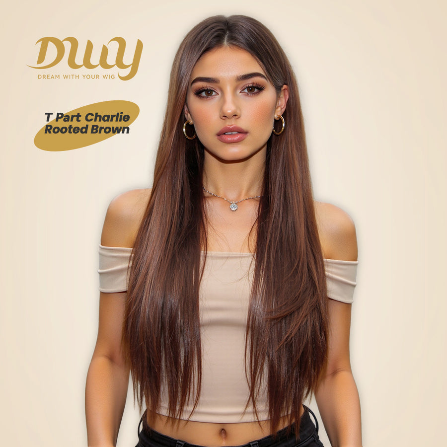 DWY 30-Inch Lace Front Wig - Silk Straight Natural Synthetic Wig with Middle Parting T-Part Design