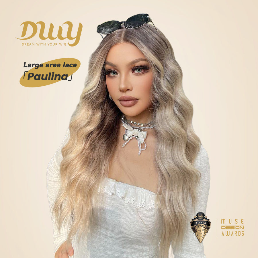 Paulina-DWY Mid-Length Curly Blonde With Dark Roots And Highlights Synthetic Wig