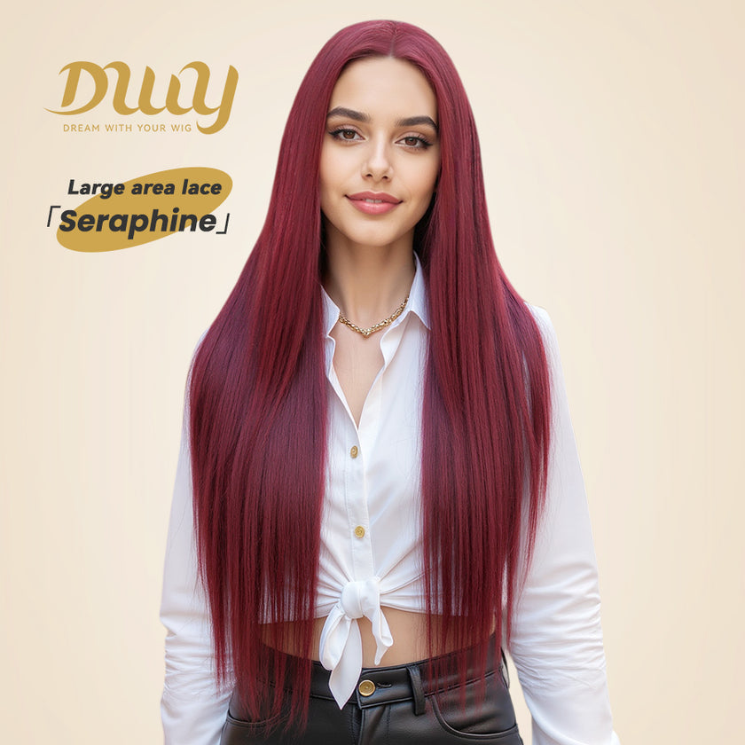 Seraphine-DWY Filter Lace 28-Inch Silky Straight Burgundy Lace Front Wig – 13x6 Free Part