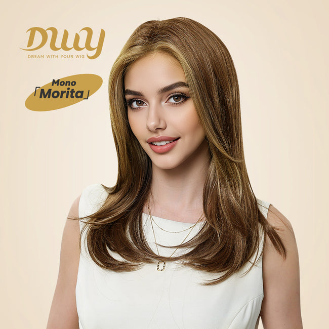 Morita-DWY Mono Lace Front Free Part Long Highlighted Blonde Synthetic Wig