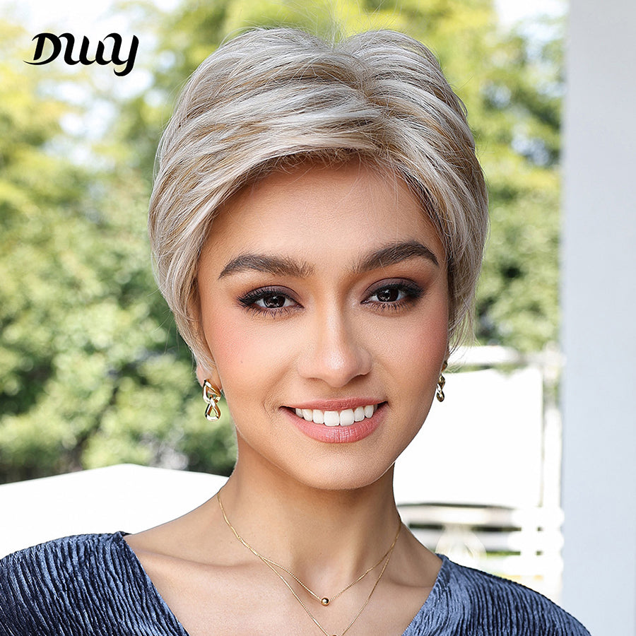Bella-DWY Mono Lace Front Free Part Bleach Blonde Pixie Synthetic Wig