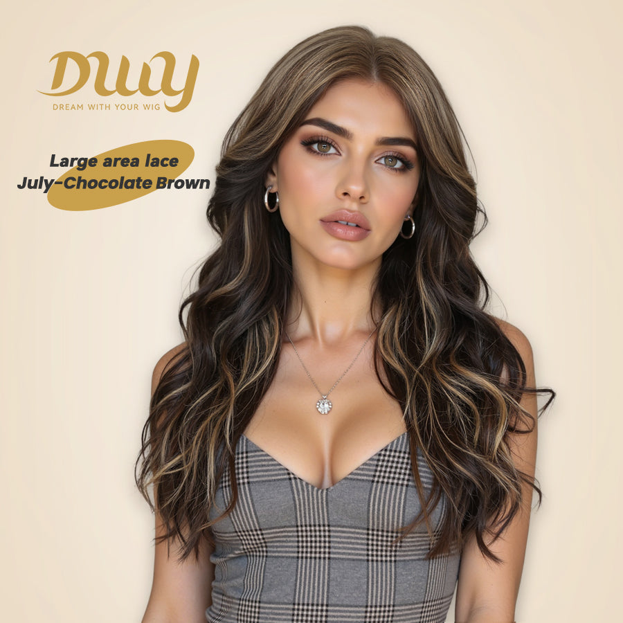 July-NEW! DWY 13×6 Free Part Lace Front Long-Length Curly Ombre Brown with Highlights Glueless Synthetic Wig