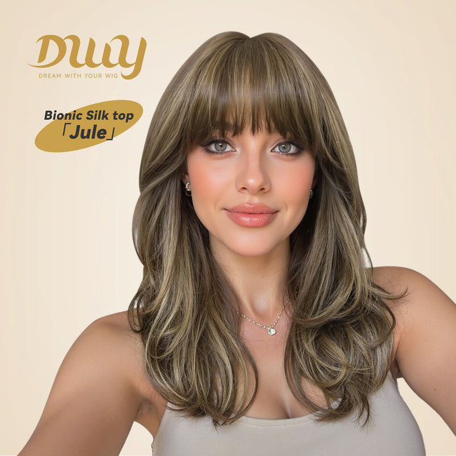 Back In Stock! Jule C-DWY New Technology! Bionic Silk Top 18-Inch Layered Shoulder-Length Caramel Latte Glueless Synthetic Wig