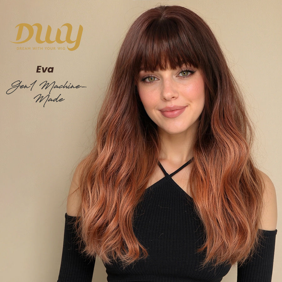 Eva - DWY Mid-Length Ginger With Dark Roots Curly Glueless Synthetic Wig 20 Inch