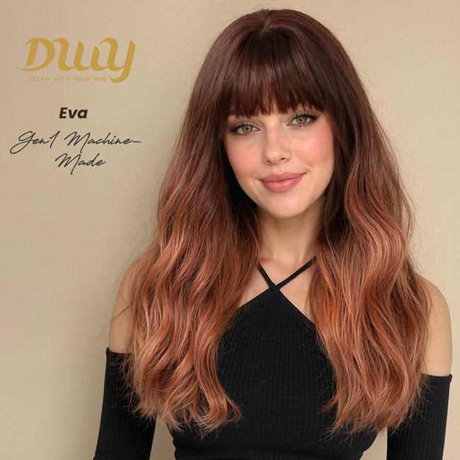 Eva - DWY Mid-Length Ginger With Dark Roots Curly Glueless Synthetic Wig 20 Inch