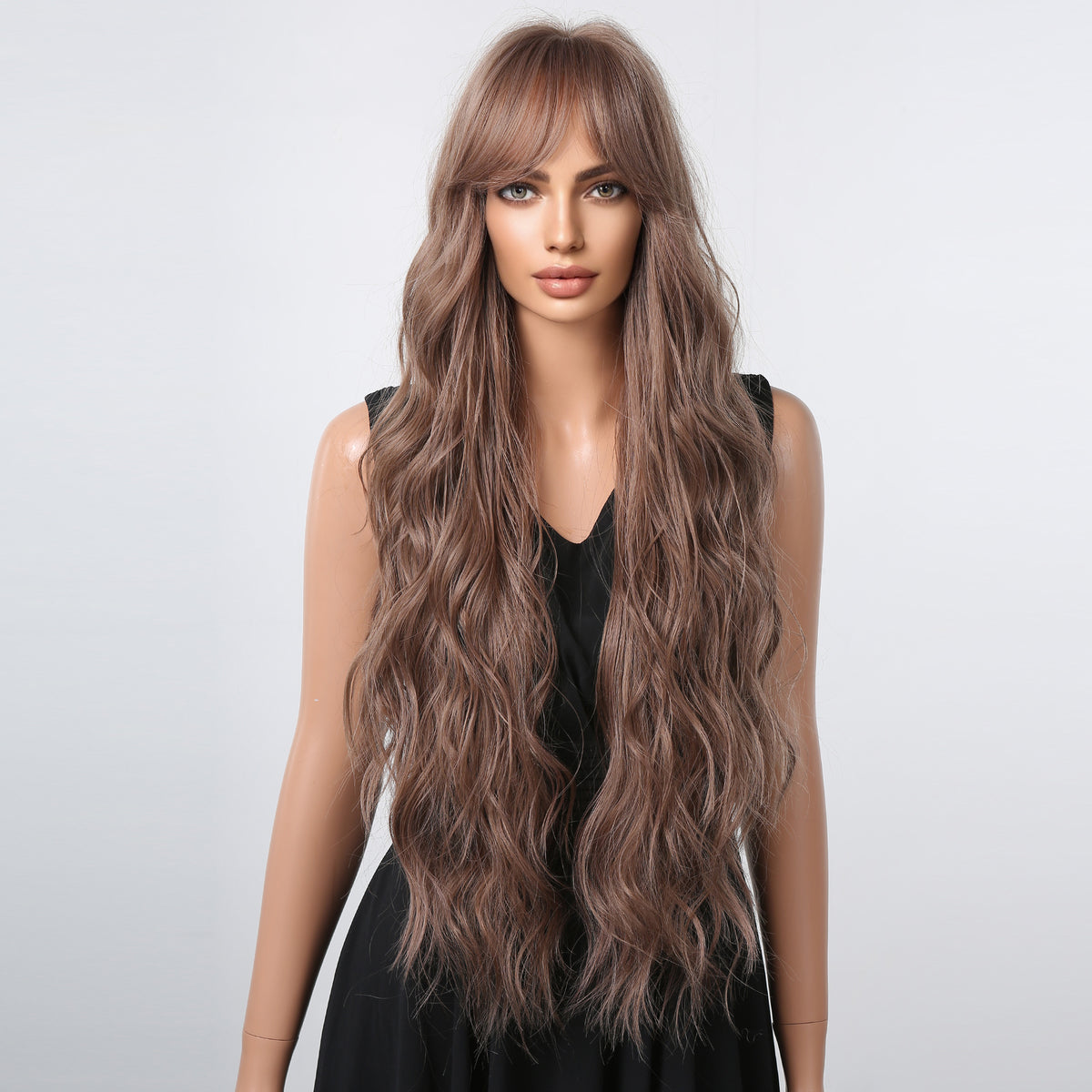 32 Inch Long Curly Brown Wigs with Bangs Synthetic Wigs for Women Daily Use Party or Cosplay LC1061-1
