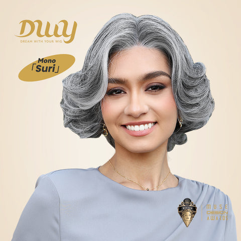 Suri-DWY Mono SkinWeft Free Part Short Curly White Gray Glueless Synthetic Wig