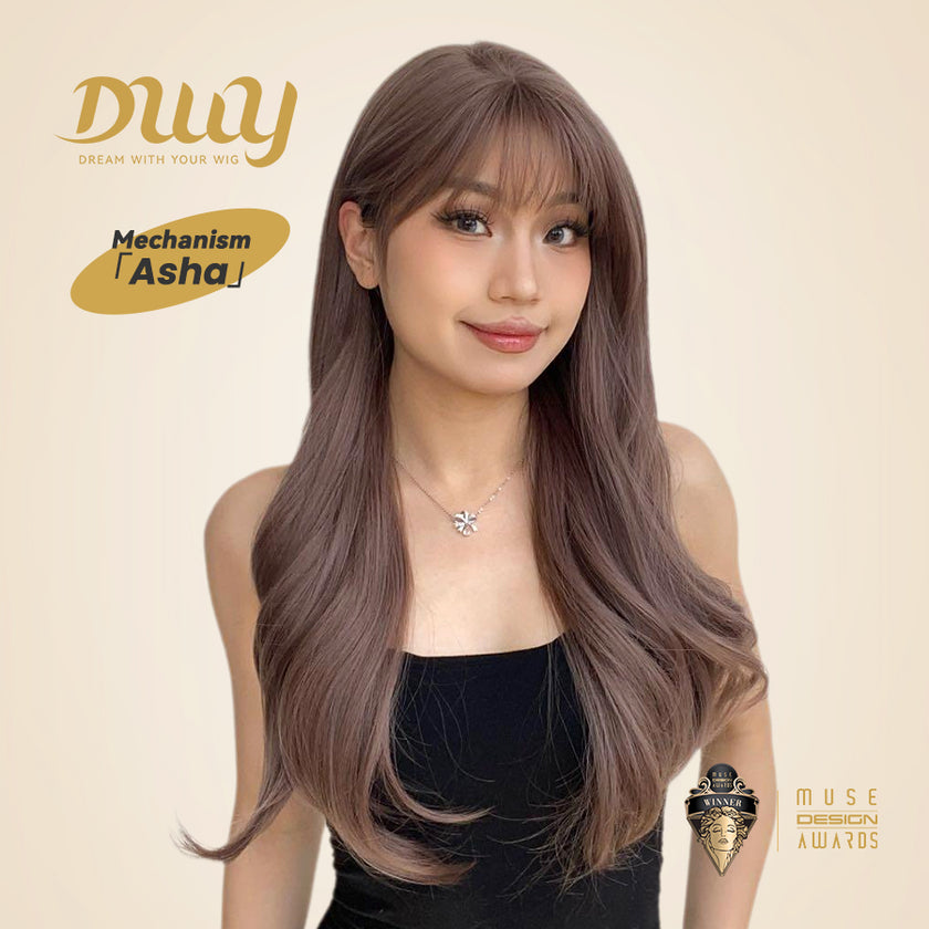 Asha-DWY Mid-Length Wavy MiraScalp Chocolate Brown with Bangs Large Realistic Scalp Glueless Synthetic Wig