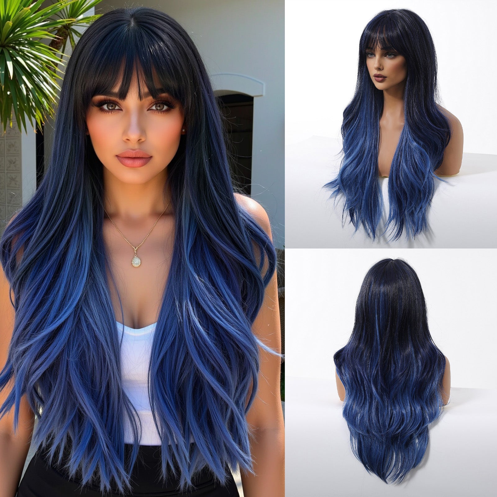 DWY Long Wavy Blue Mist Natural Curls Synthetic Wig