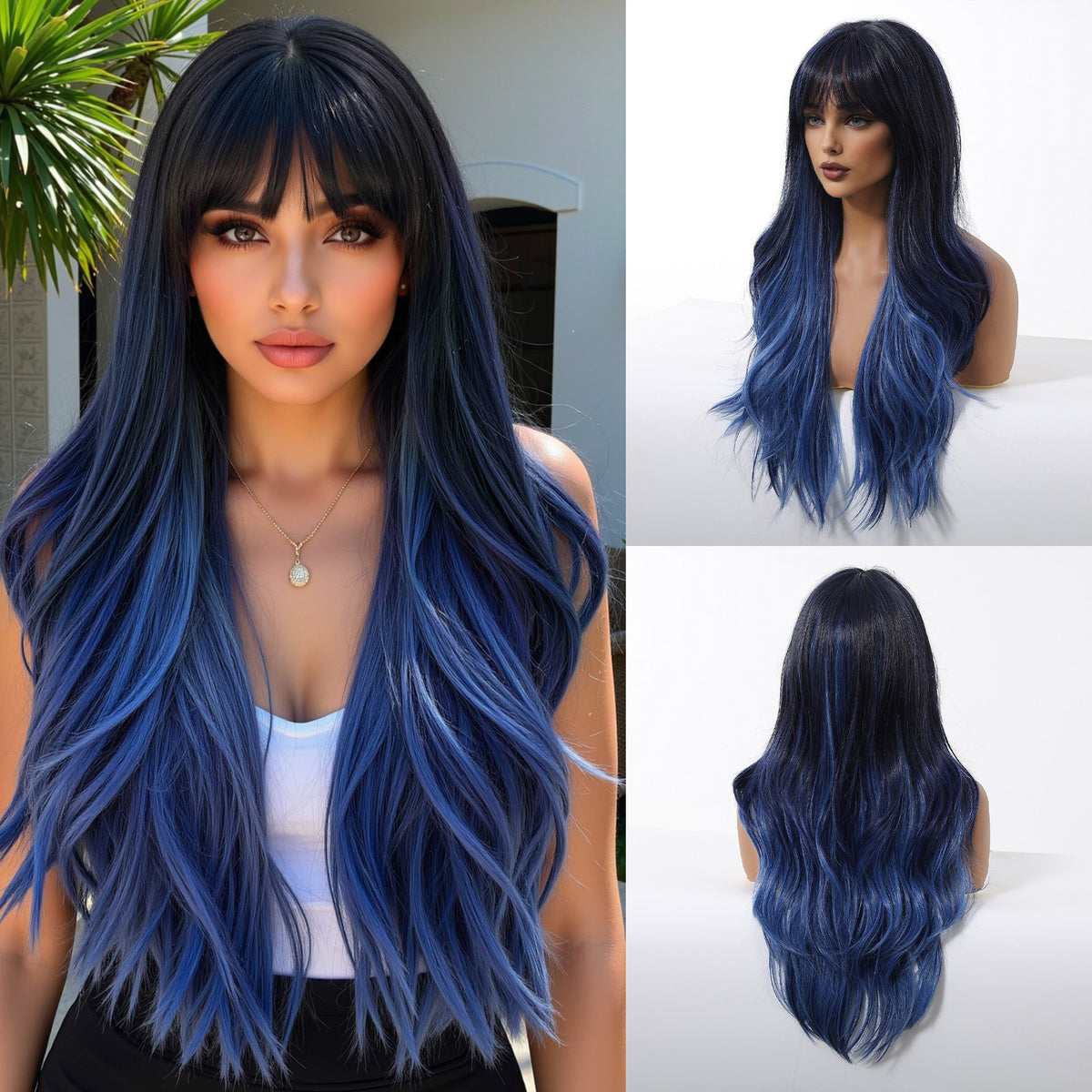 【Early Black Friday】Dwy Long Wavy Blue Mist Natural Curls Synthetic Wig