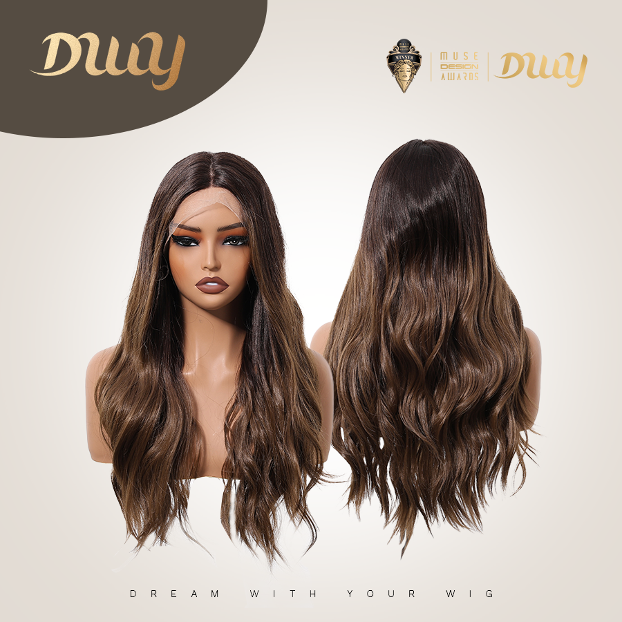 Lila-DWY  Synthetic Lace Front Brown HD Lace Body Wave Pre Plucked Glueless Wig
