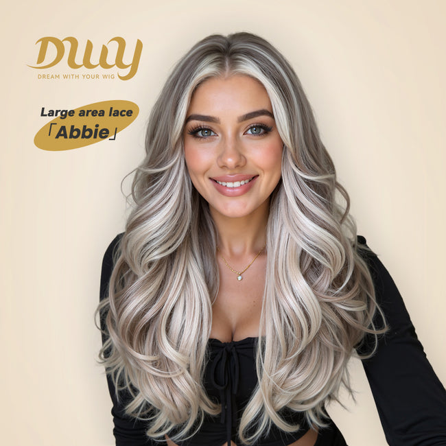 Abbie-DWY 13×6 LFilter Lace Free Part Wavy Platinum Blonde Glueless Synthetic Wig