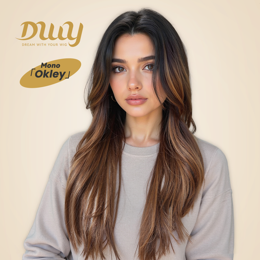 Okley-DWY Mono Lace Front Free Part Long Curly Ombre Brown Synthetic Wig