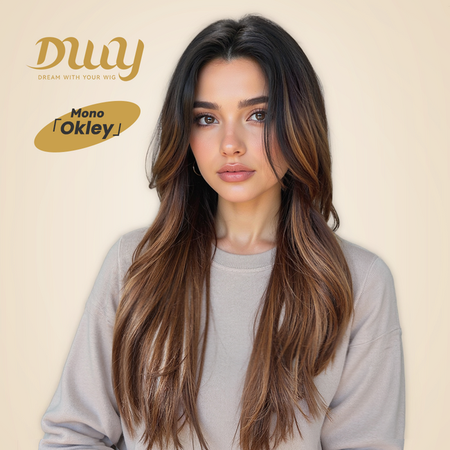 Okley-DWY Mono Lace Front Free Part Long Curly Ombre Brown Synthetic Wig