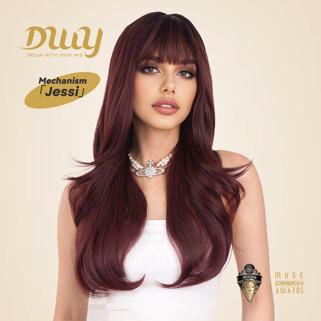 Jessi -DWY Long Natural Wavy Glueless Synthetic Wig with Bangs for Women 2 Shades 26 Inches